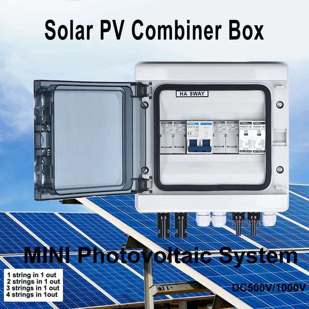 

Solar PV Combiner Box Wall DC 500V 1000V Mounted Fuse MCB SPD Waterproof Box IP65 With Protection Combiner Box