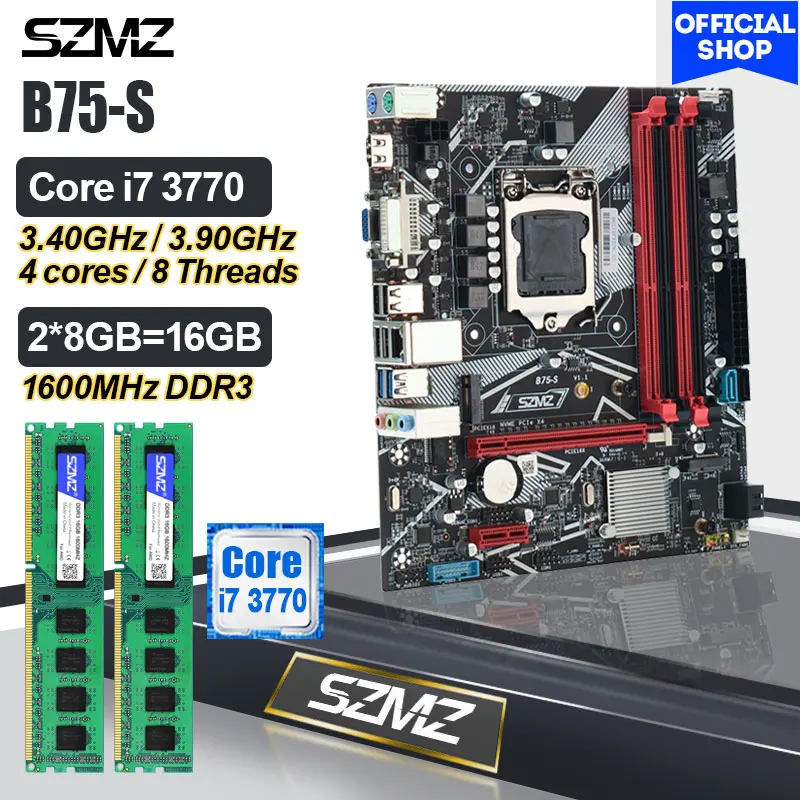 Восстановленный SZMZ B75 игровой ПК материнская плата Lga 1155 набор i7 3770 процессор 16 ГБ