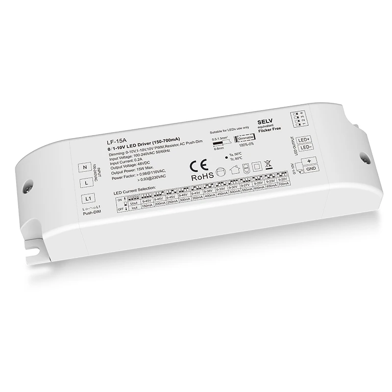 

15W 150-700mA 0/1-10V Dimmable LED Driver 10V PWM AC110V-220V Constant Current Power Supply For LED Downlight Spotlight 10-45VDC