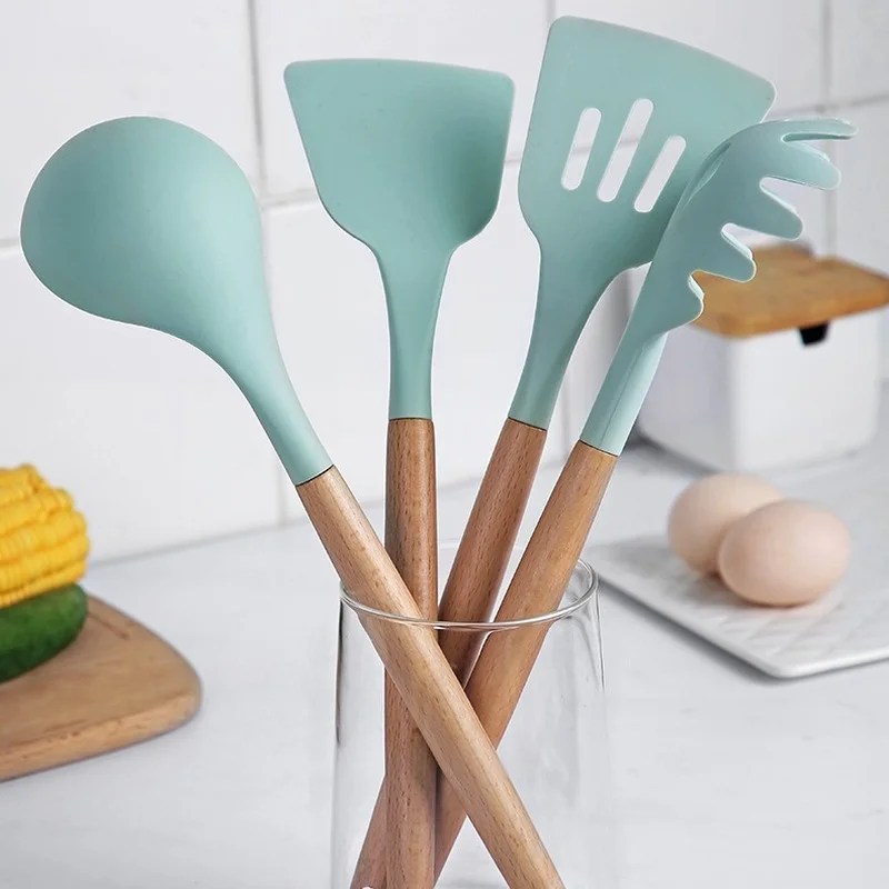

Silicone Cooking Tool Sets Spatula Non Stick Shovel Wooden Handle Cooking Tool Kitchenware Set Cozinha Home Kitchen Accessories