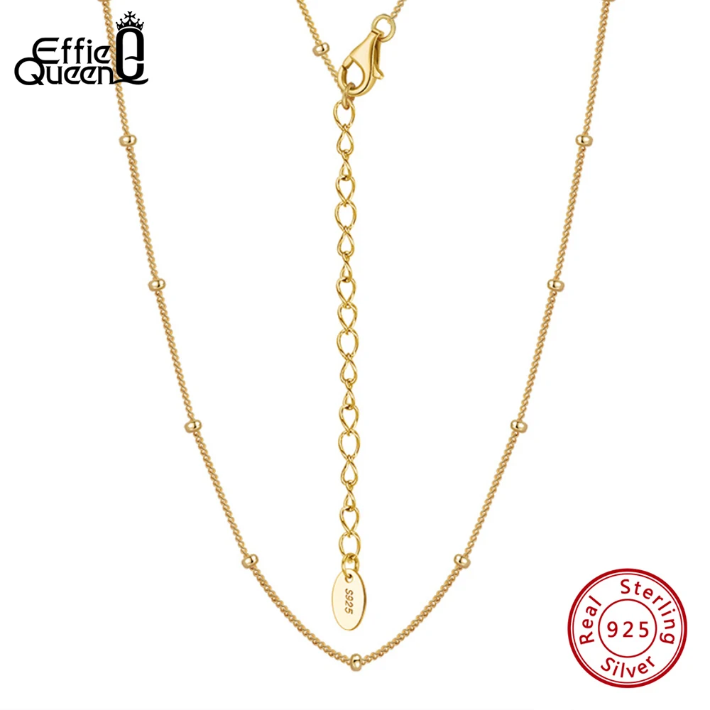 

Effie Queen 14K Gold 925 Sterling Silver Genuine Bead Side Chain Necklace for Women Fashion Simple Basic Neck Chain Jewelry SC65