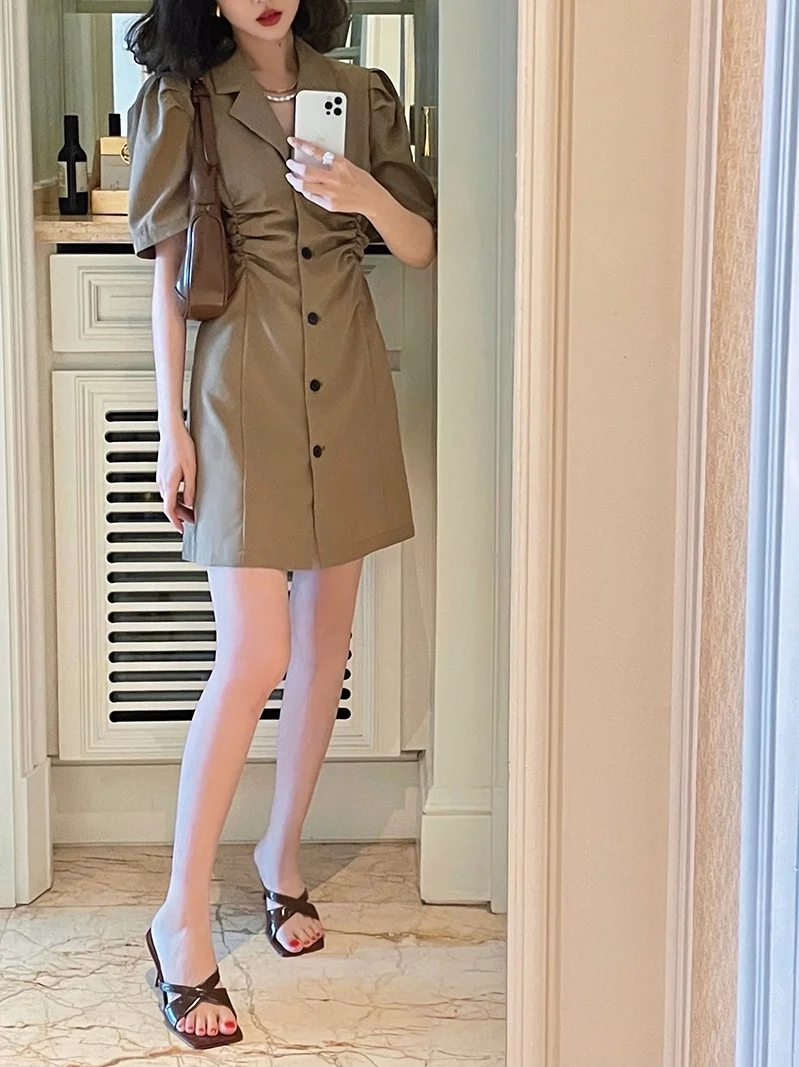 Style 2023 Women's Summer New Style Temperament Waist Wrapped Suit Dress Slim V-neck Thin Style Suit Dress