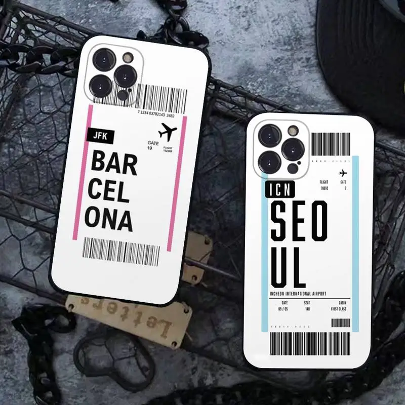 

FHNBLJ World Travel Ticket Phone Case Silicone Soft for iphone 14 13 12 11 Pro Mini XS MAX 8 7 6 Plus X XS XR Cover