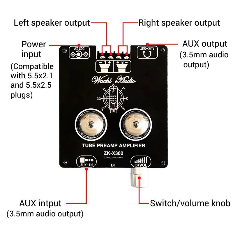 Hi-Fi 6J1 трубчатый усилитель стерео BT 5 0 Модуль предусилителя Power AMP Audio AUX