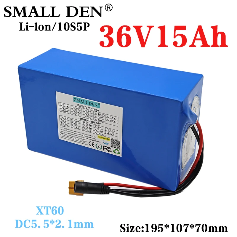 

36V 15Ah 18650 10S5P lithium battery pack for 1000W scooter backup power electric bicycle rechargeable battery + 42V 2A charger