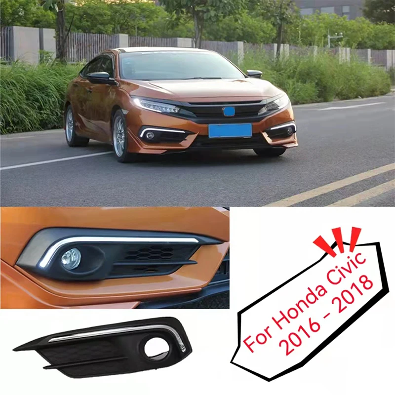 

2PCS LED DRL For Honda Civic 2016 2017 2018 With Yellow Light Two Tone Car Daytime Running Lights
