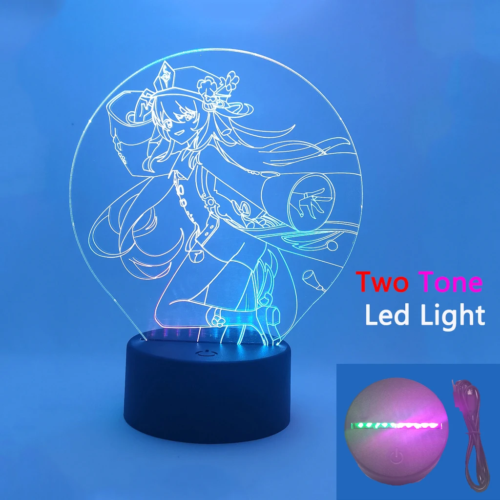 Аниме красочный двойной 3D светильник Genshin Impact двухцветный СВЕТОДИОДНЫЙ ночник