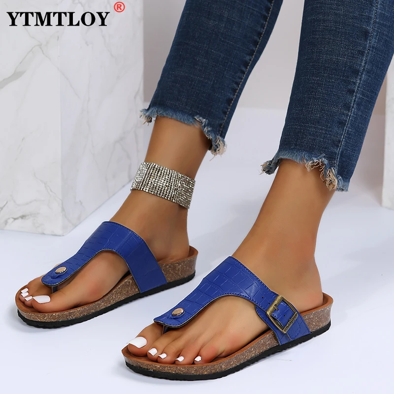 

New Plus Size Women's Summer Sandals Woman Metal Decoration Casual Flat Wedge Slippers Pinch Toe Flip Flops Beach Shoes Sandals
