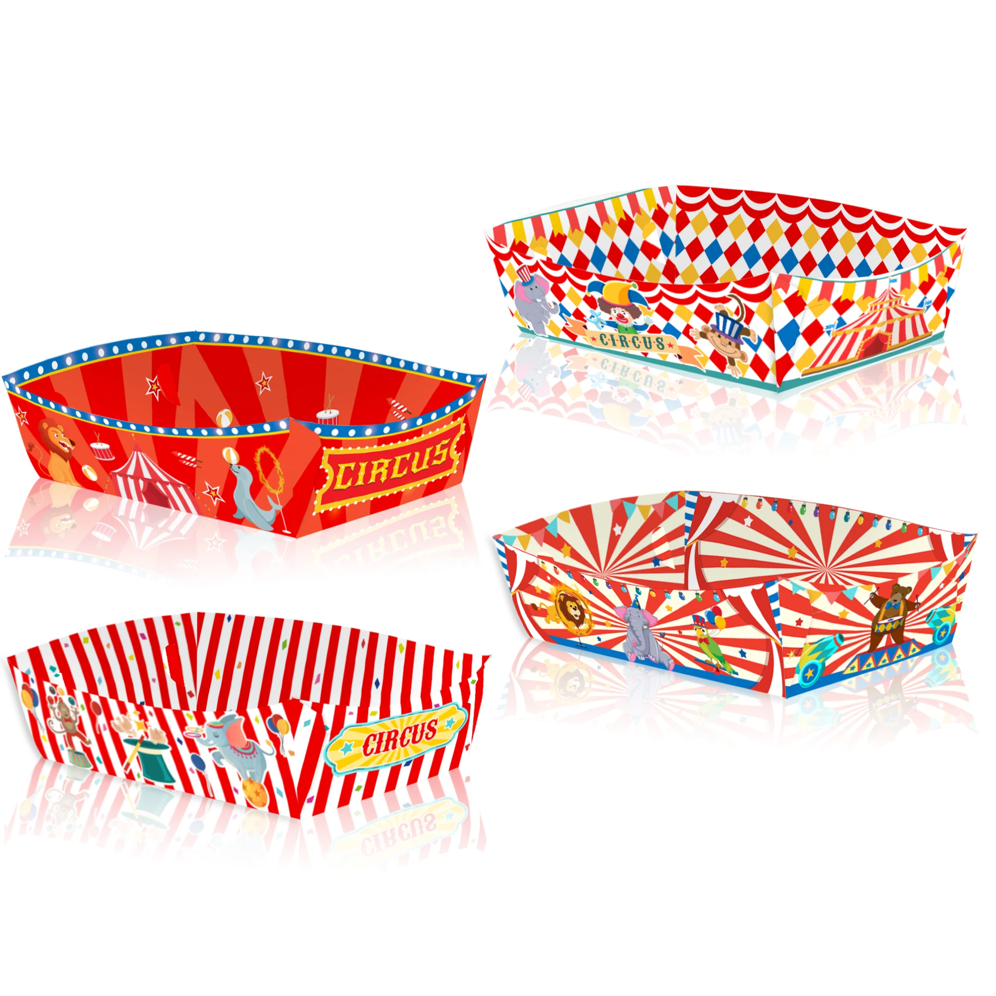 10/20/30 шт. карнавальные подносы для еды, карнавальный декор для вечеринки, одноразовые бумажные подносы для сервировки еды, лодки для хот-догов на цирковую тематику, день рождения