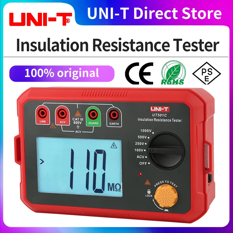 

UNI-T Insulation Resistance Tester UT501C/UT502C Digital Megohmmeter 1000V 2500V Voltmeter High Voltage Motor Cable Megommeter