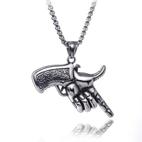 sheishow pistol pendant neckchain stainless steel jewelry golden gun hip hop classic chain finger necklace for men accessories