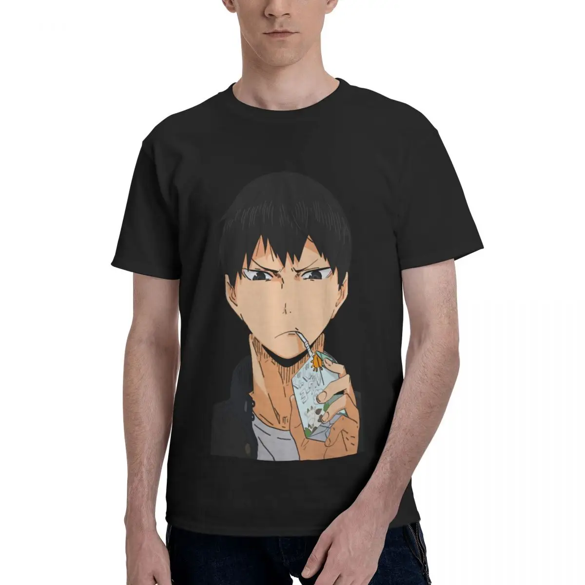 

Tobio Kageyama Drink Milk T Shirts Man Haikyuu Awesome T-Shirt Crew Neck Vintage Original Tops Street Style Clothing