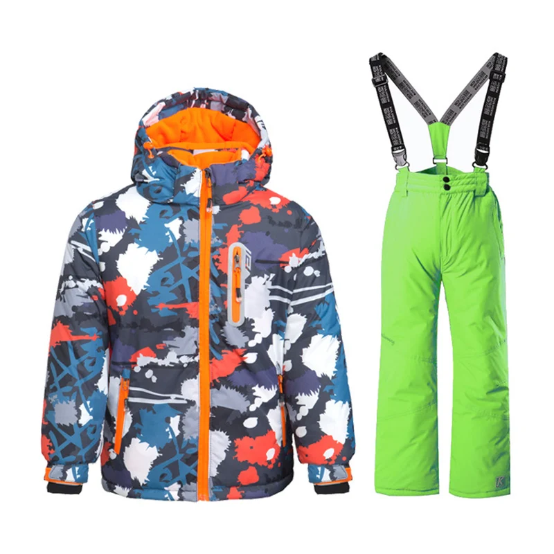 Детский Теплый Лыжный костюм для мальчиков и девочек -30 ℃ 4 5 6 7 8 9 10 11 12 13 14 15 лет