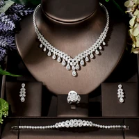 Fashion Unique Water Drop 4pcs Wedding Bridal Jewelry Cubic Zircon Necklace Set Dress Jewelry  For Party Accessories N-1597