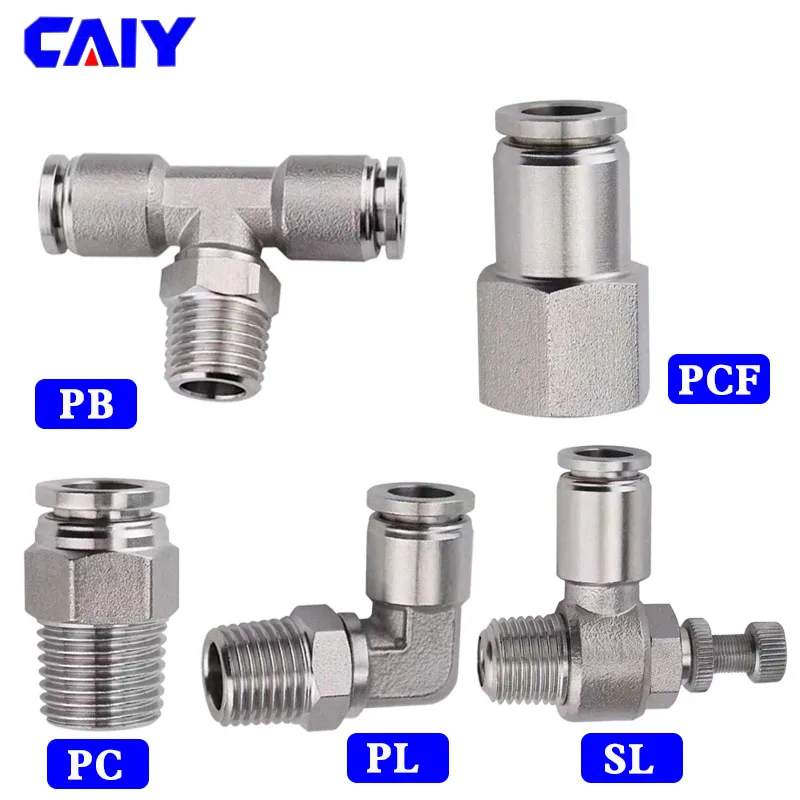

304 stainless steel pneumatic hose quick connector PC PCF PL PCF PB SL air pipe connector M5 1/8 1/4 3/8 1/2 BSP pipe connector