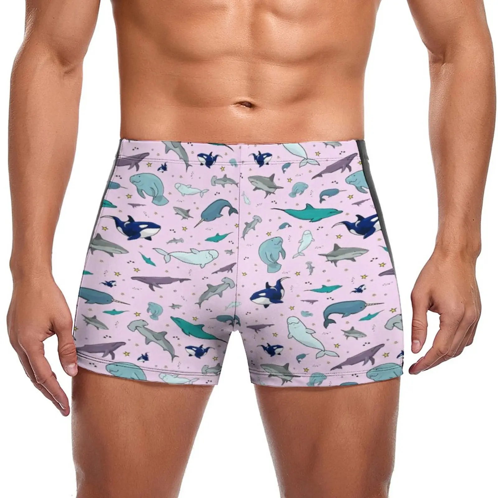 

Funky Shark Swimming Trunks Cute Ocean Life Pattern Beach Push Up Swim Shorts Trending Quick Dry Male Briefs