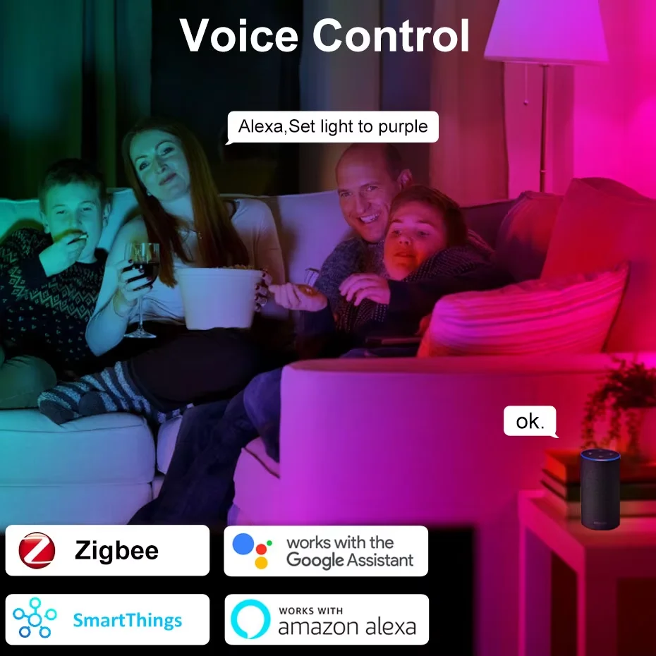 Фото Совместимая с Zigbee 3.0 умная лампочка E27 B22 15 Вт RGB с изменением цвета и регулируемой яркостью работает с голосовым командным управлением Alexa Google Home №4