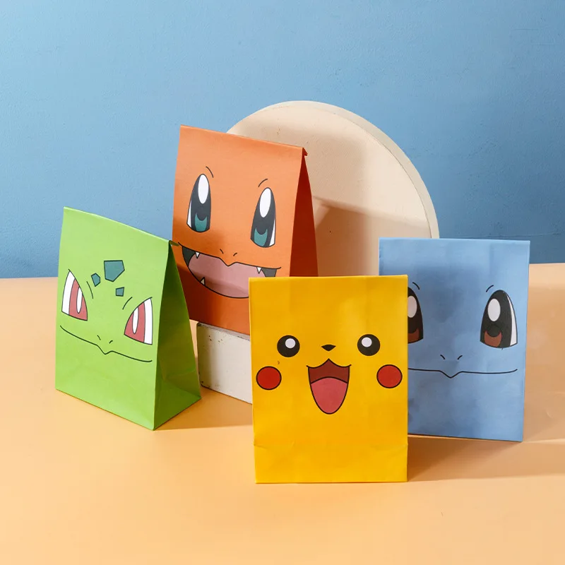 

Kawaii Pokemon Pikachu Squirtle Psyduck Paper Bag Stand Up Bag Paper Gift Bag Kraft Paper Favor Top Packing Christmas Paper