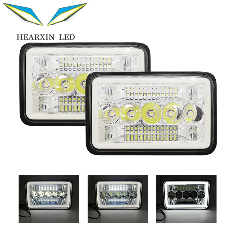 

Hearxin 4x6Inch LED Headlights Hi/Lo Beam Halo White DRL for Jeep Wrangler JK Cherokee Car Truck Tractor 4x4 offroad accessories