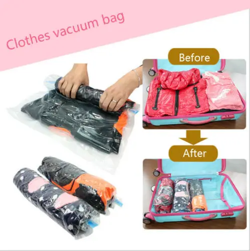 

2 Pcs Vacuum Storage Bags HOT Roll-Up Vacuum Clothes Storage Bag Travel Compressed Bag Saved Space Seal