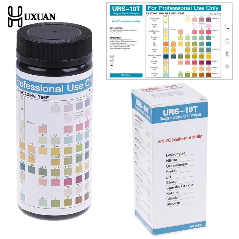 

URS-10T 100strips Urinalysis Reagent Test Paper 10 Parameters Urine Test Strips Leukocytes, Nitrite, Urobilinogen, Protein, pH