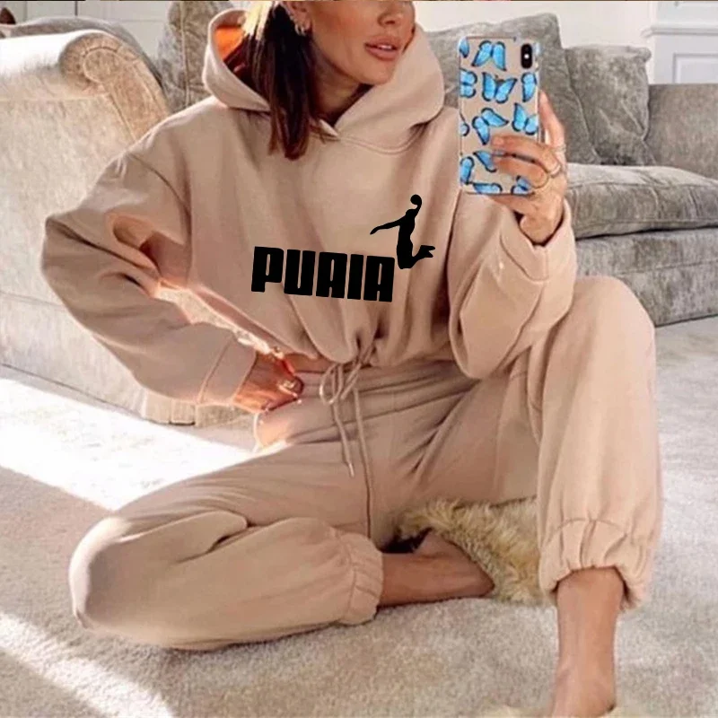 Женский Комплект Спортивной Одежды Из Двух Предметов Пуловер С Капюшоном Топ