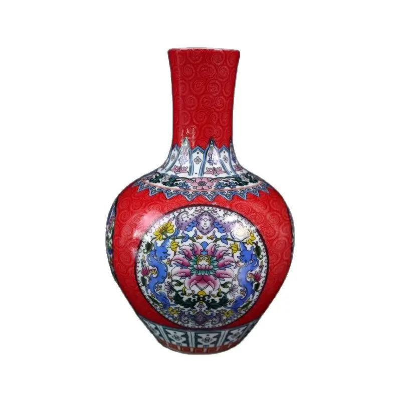 

China Old Porcelain Red Enamel Flower Pattern Celestial Vase
