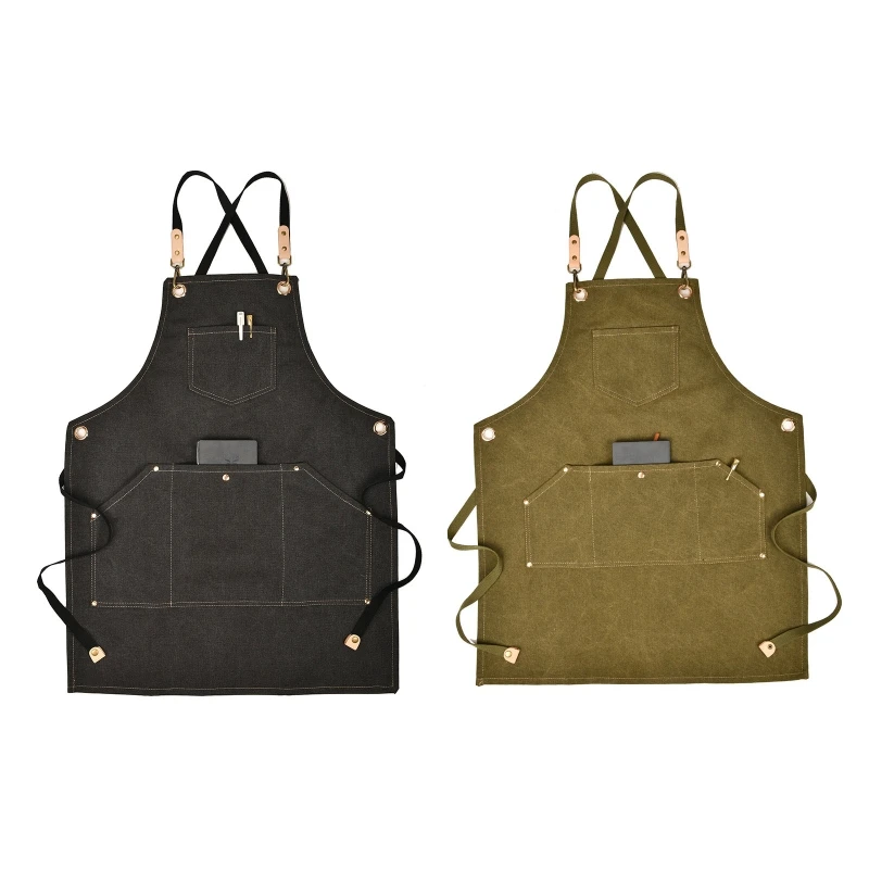 

Unisex Canvas Kitchen Work Apron with Tool Pockets for Women Men Cross Back Adjustable Bib Cooking Grill Restaurant Bar