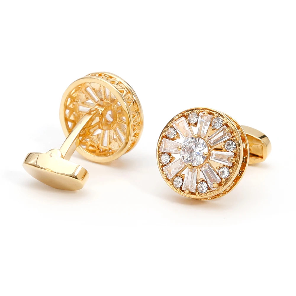 Cufflinks for Men TOMYE XK22S048 Luxury Crystal Rhinestone Round Gold Formal Business Shirt Buttons Wedding Gift Cuff Links