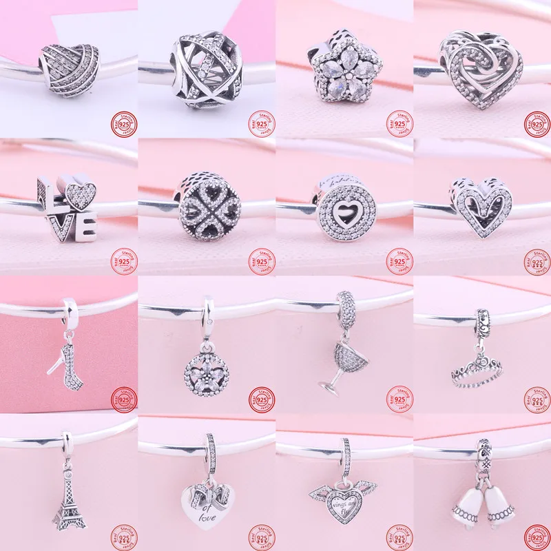 

New Authentic 925 Silver Heart High Heels Animal Pavé Beads Fit Original Pandora Charm Bracelet Women Fashion Jewelry DIY Making
