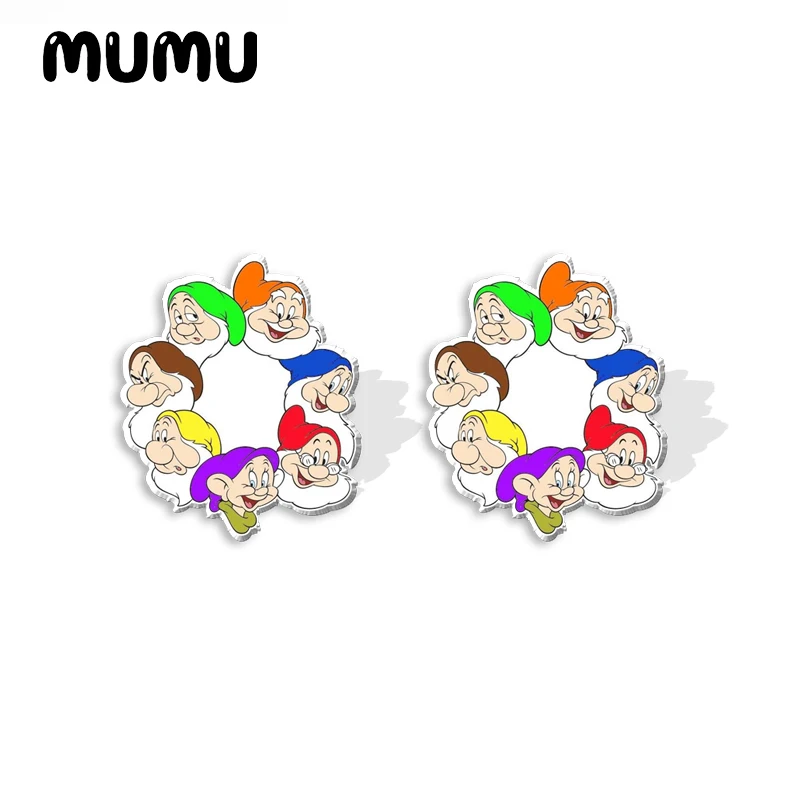 Новинка 2024 серьги-гвоздики семь карликов забавные акриловые серьги из