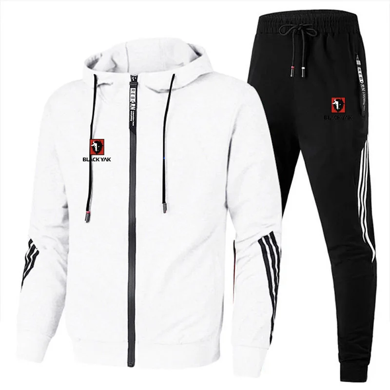 

Мужской комплект спортивной одежды blackяка, повседневный комплект спортивной одежды из 2 предметов, толстовка на молнии и штаны для фитнеса и...