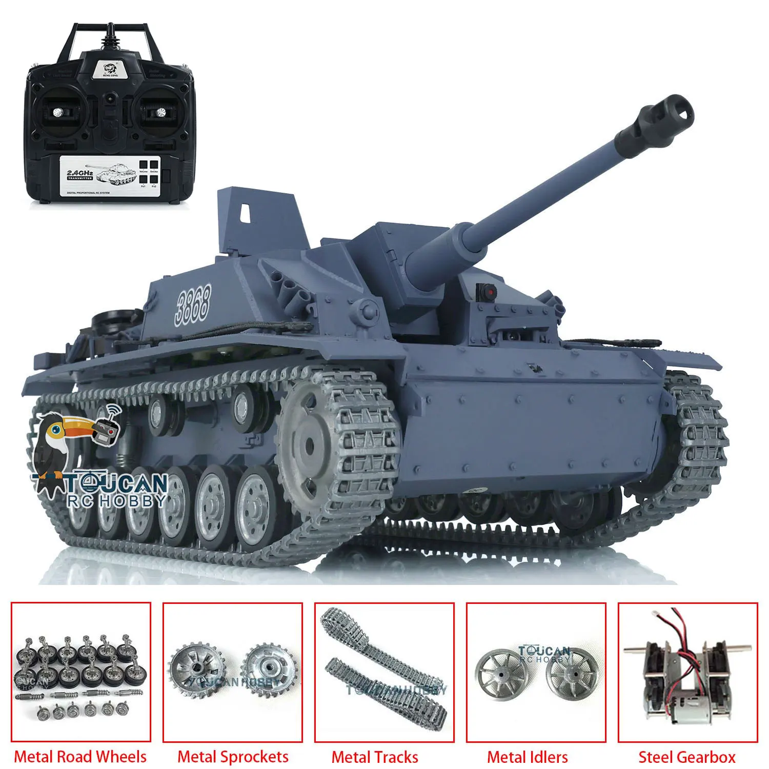 Фото Радиоуправляемый танк Heng Long 1/16 масштаба, модель Stug III 3868 с металлическими гусеницами и колесами, игрушка для взрослых. №3