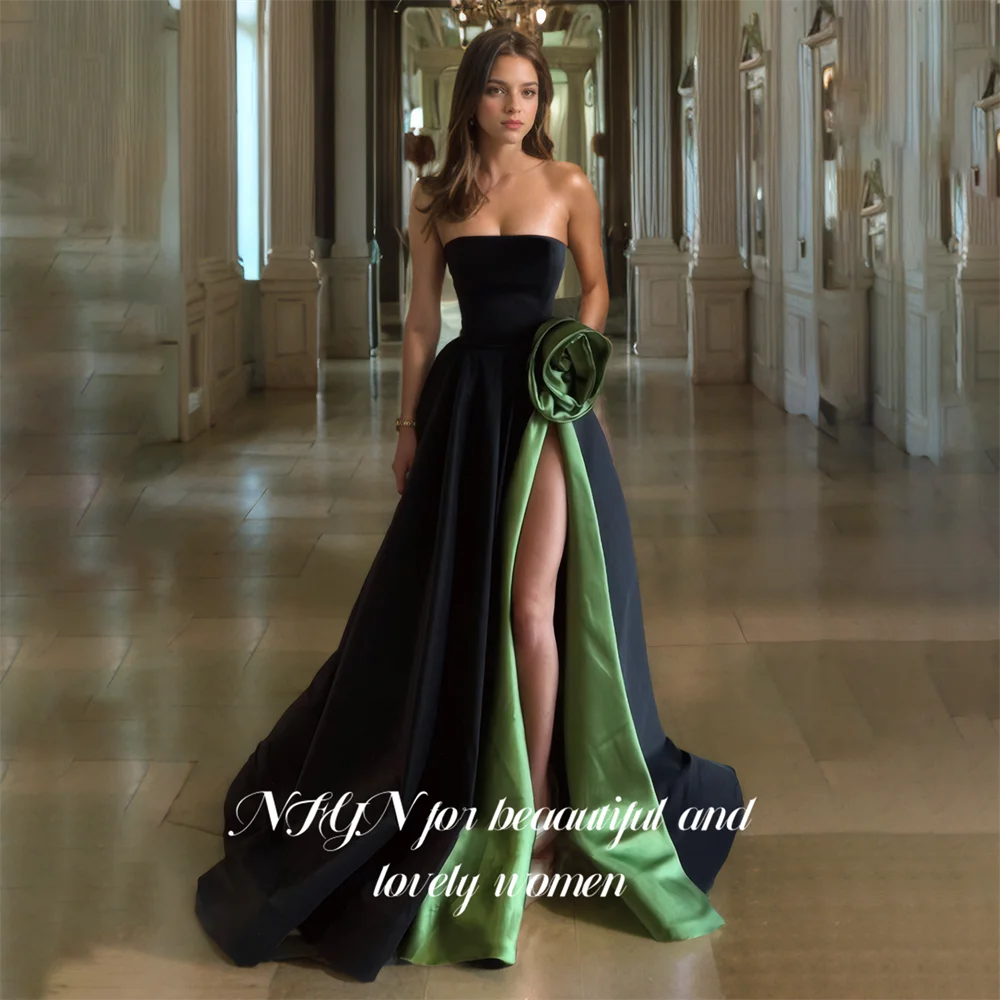 NFYN черные длинные пятнистые вечерние платья а-силуэта без бретелек 3D цветочное