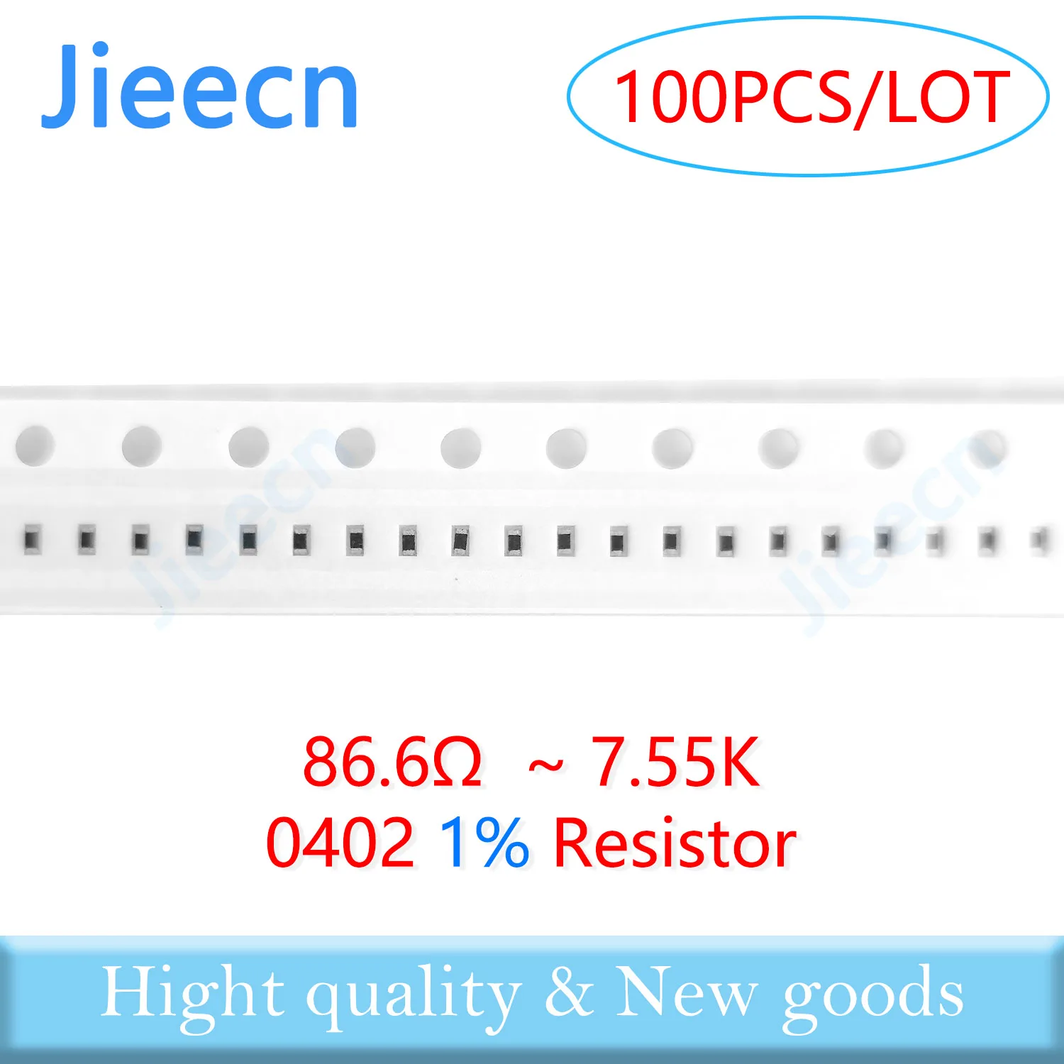 Jieecn 100 шт. 0402 F 1% SMD резистор 86.6R-7.55K 1/16 Вт 499R 510R 97.6R 100R 110R 910R 1K 1.1K 4.99K 49.9K 976R 9.76K Ом 1005