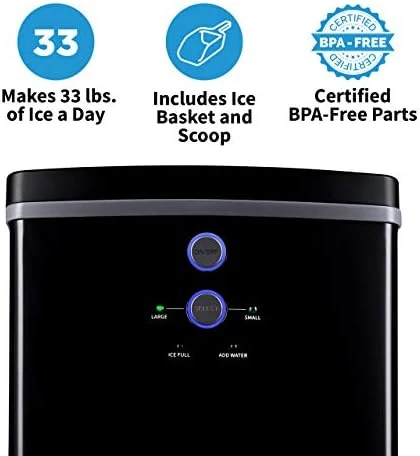 

Countertop Ice Maker, Silver | 33 lbs. Of Ice A Day, Ice Cubes Ready In 8 Minutes With 2 Ice Sizes | Ideal For Home, Office, Ba