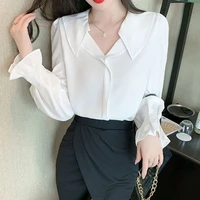 womens chiffon long sleeve shirt coat top spring autumn korean fashion puff sleeves designer office business attire high quality