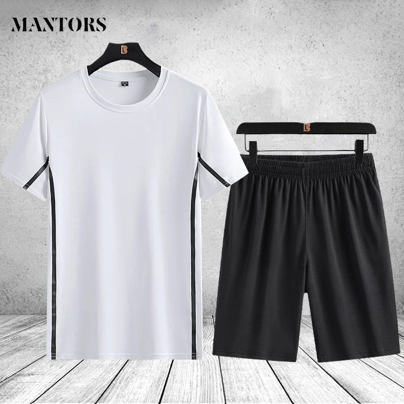 

Мужская спортивная одежда из 2 предметов, джоггеры, простой спортивный костюм, футболка с коротким рукавом, повседневные шорты, модная одежд...