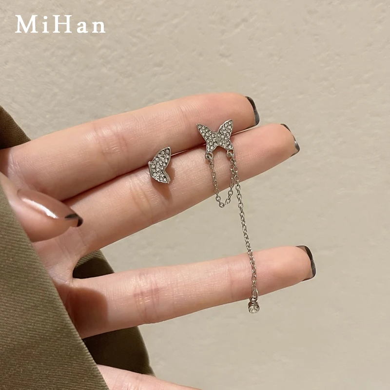 

Mihan 925 Silver Needle Modern Jewelry Butterfly Earrings Popular Design Asymmetrical Crystal Drop Earrings For Girl Lady Gifts