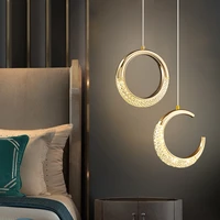 originality moonring design modern led chandelier lights golden crystal pendant lamp for bedroom kitchen loft hotel decor lamps