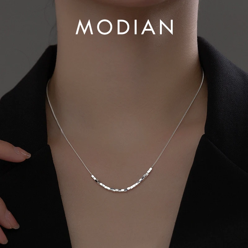 

Ожерелье Modian из стерлингового серебра 925 пробы со сверкающими блоками, базовая цепочка, простые изящные украшения для женщин, подарок на ден...