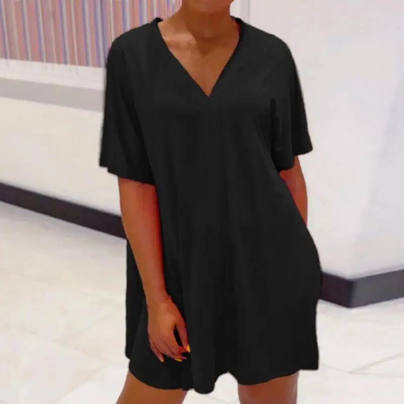 

2022 Summer Women Dress V-neck Dolman Sleeves Ladies Dress Elegant Temperament Casual Resort Solid Color Cozy Females Dress