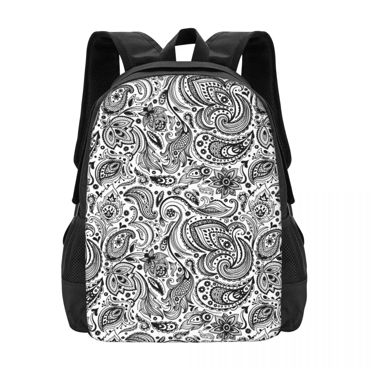 

Floral Paisley Backpack Black White Outdoor Style Backpacks Student Fun High School Bags Custom Print Rucksack