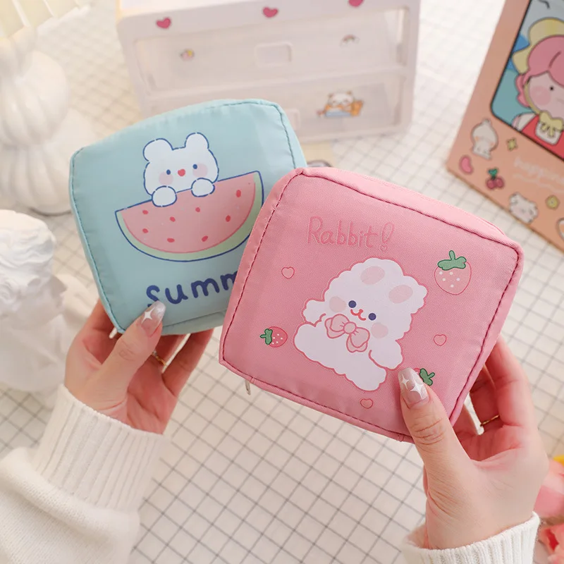 

Cartoon Sanitary Napkin Towels Bag Cute Girl Travel Mini Makeup Bags Korean Style Small Money Card Lipstick Earphone Storage Bag