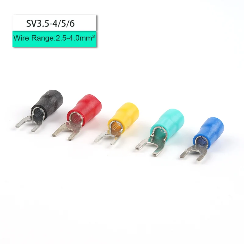 

100pcs SV3.5 U Shaped Fork Insulated Electrical Wire Terminal Connector AWG14-12 Cable End Crimp Spade Terminal 2.5-4.0mm2