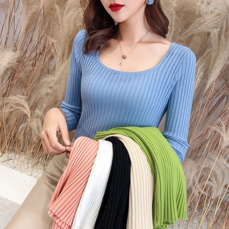 YuooMuoo Женский Облегающий Вязаный Топ Эластичный Пуловер С Длинными Рукавами