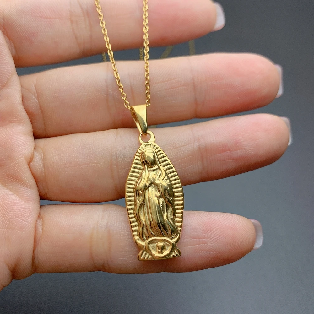 Vintage Religious Our Lady of Guadalupe Virgin Medal Pendant Stainless Steel Necklace For Women Men 2022 Titanium Steel Jewelry