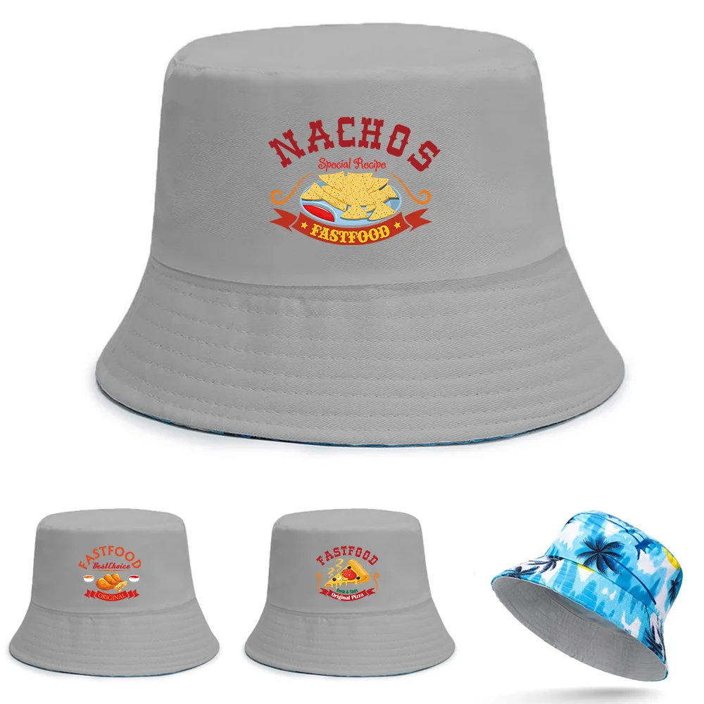 

Summer Bucket Hat Women Fashion Cotton Beach Sun Hats Food Print Reversible Bob Chapeau Femme Outdoor Panama Hat Fisherman Hat