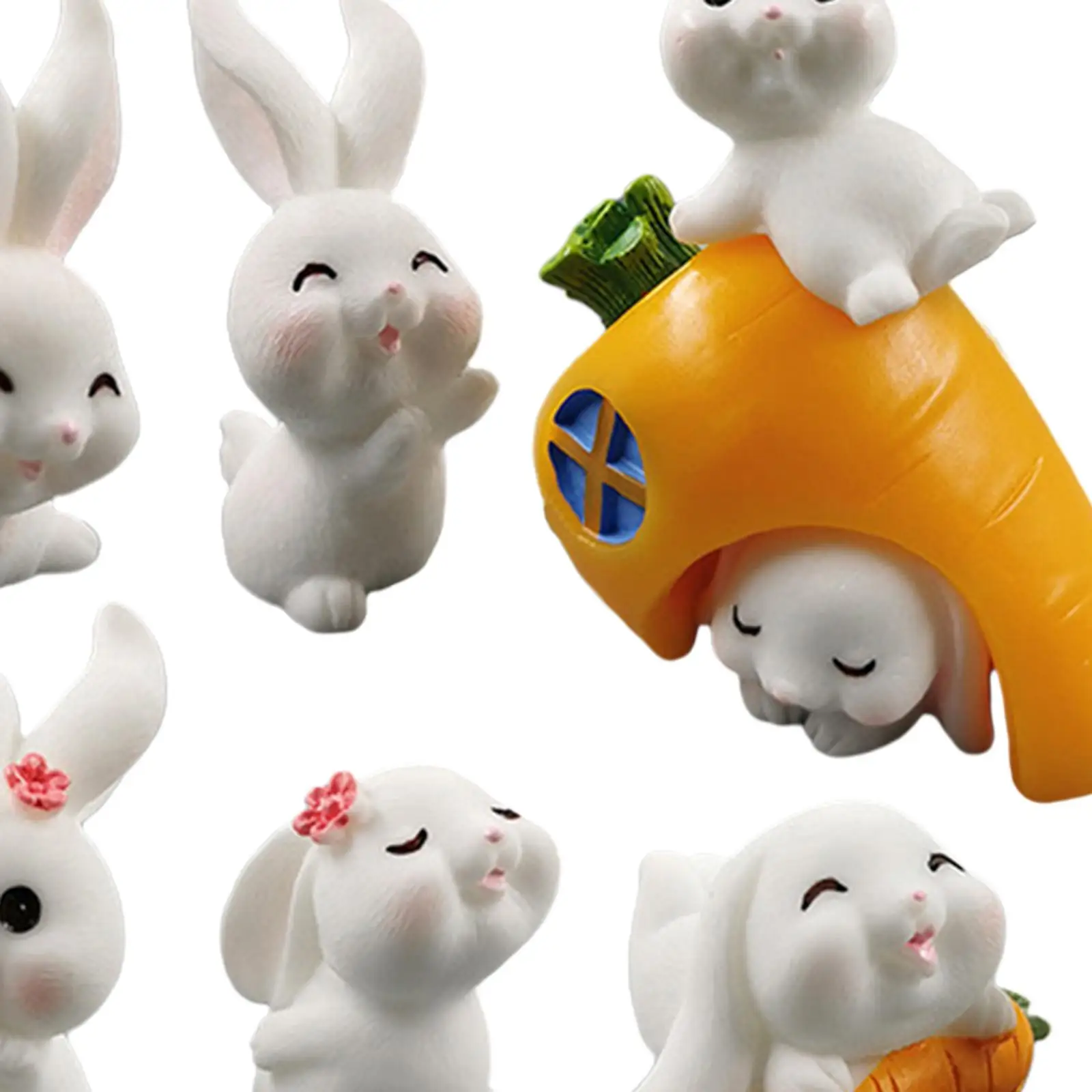 

7Pcs Funny Rabbit Miniature Figurines Ornaments Resin Desk Craft Decorations