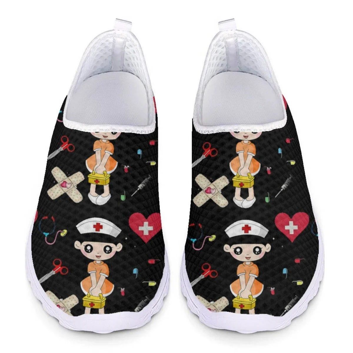 

Belidome Casual Nurse Shoes Black Medical Nurse Print Breathable Walking Mesh Flat Shoes Sneakers Female Footwear Tenis de Mujer